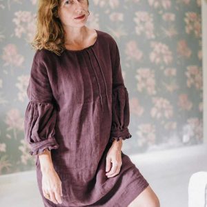 Vestido de lino ecológico con manga abullonada
