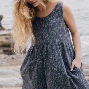 Vestido ecológico de corte imperio bruma azul