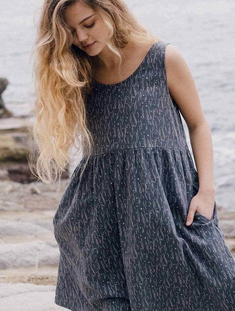 Vestido ecológico de corte imperio bruma azul