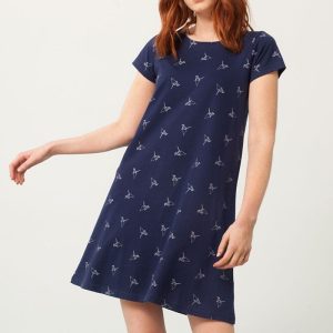 Vestido evasé azul estampado origami