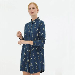 Vestido evasé camisero azul de algodón orgánico