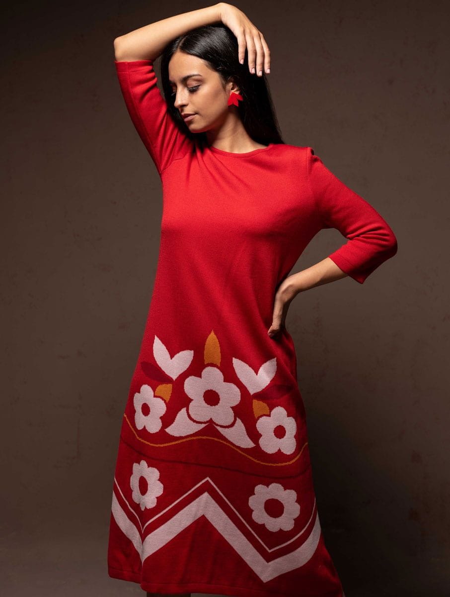 Vestido de lana largo con flores - Imagen 3