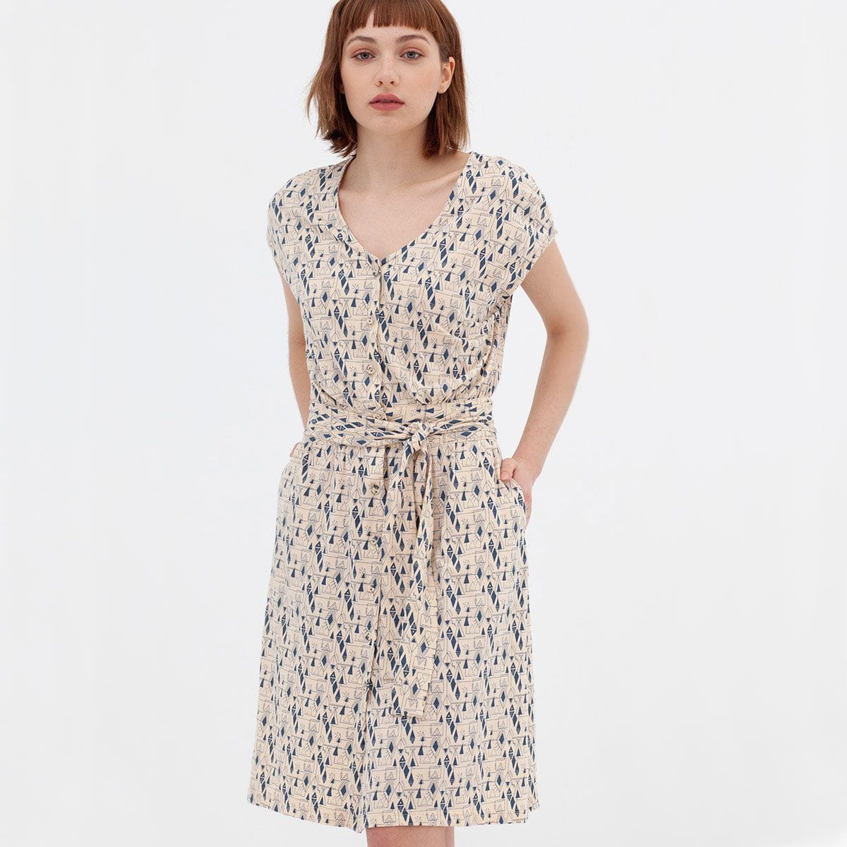 Vestido manga corta algodón orgánico tonos azules