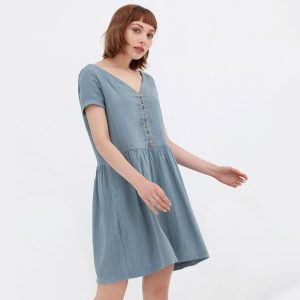 Vestido manga corta oversize de algodón orgánico color azul