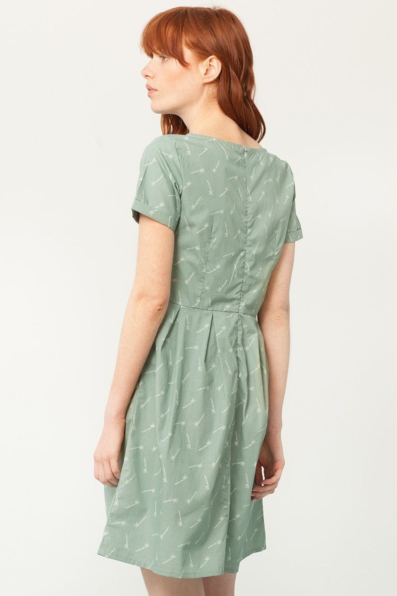 Vestido manga corta verde estampado bambú - Imagen 3