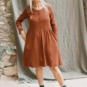 Vestido manga larga de canalé de algodón orgánico