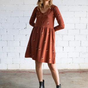 Vestido manga ranglán rojo estampado crepúsculo de algodón orgánico