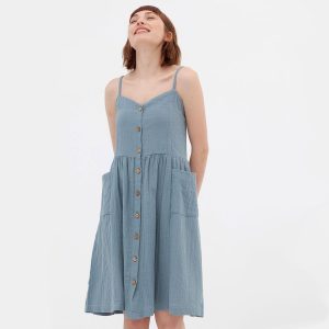 Vestido midi azul de algodón orgánico con tirantes