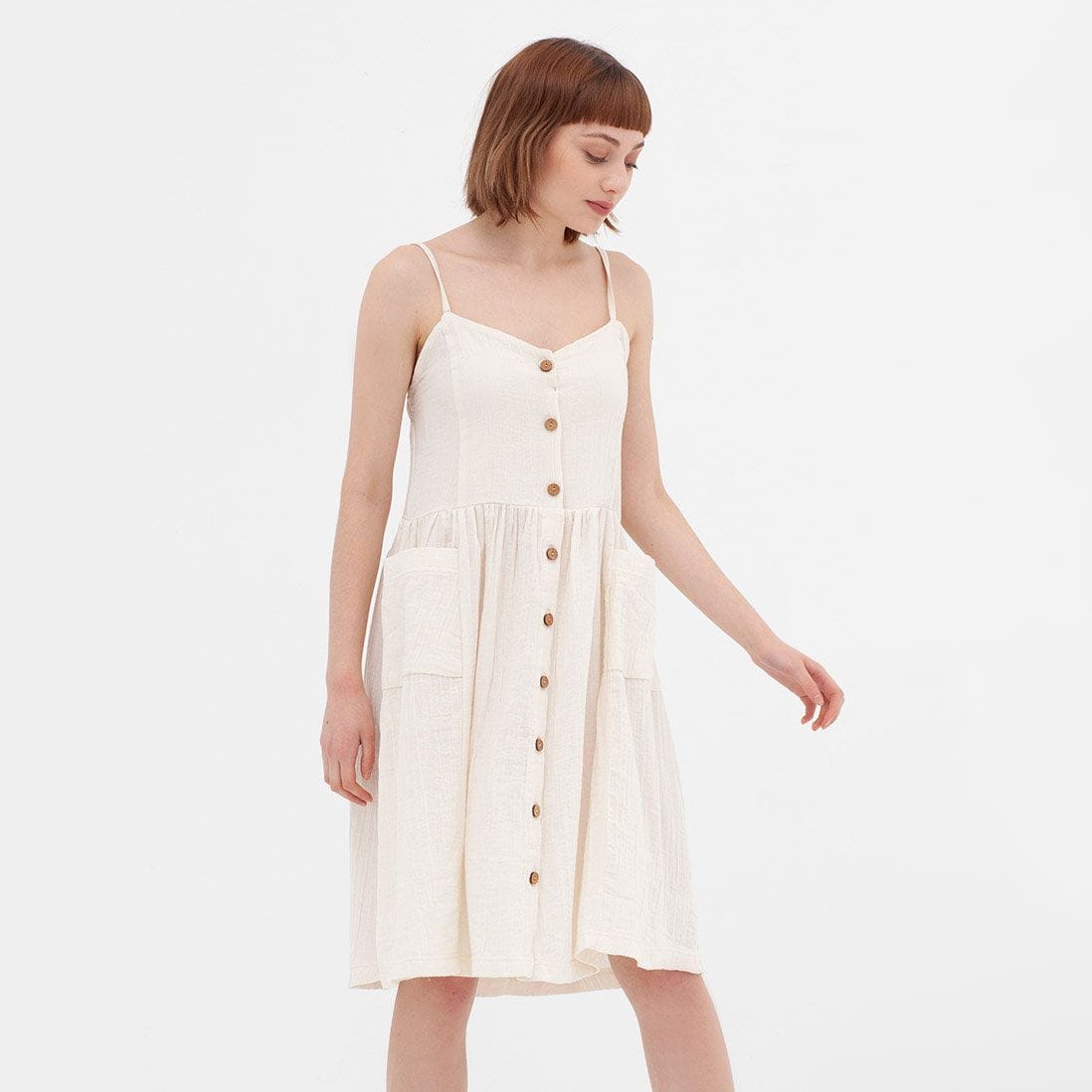 Vestido midi crudo con tirantes de algodón orgánico - Imagen 2