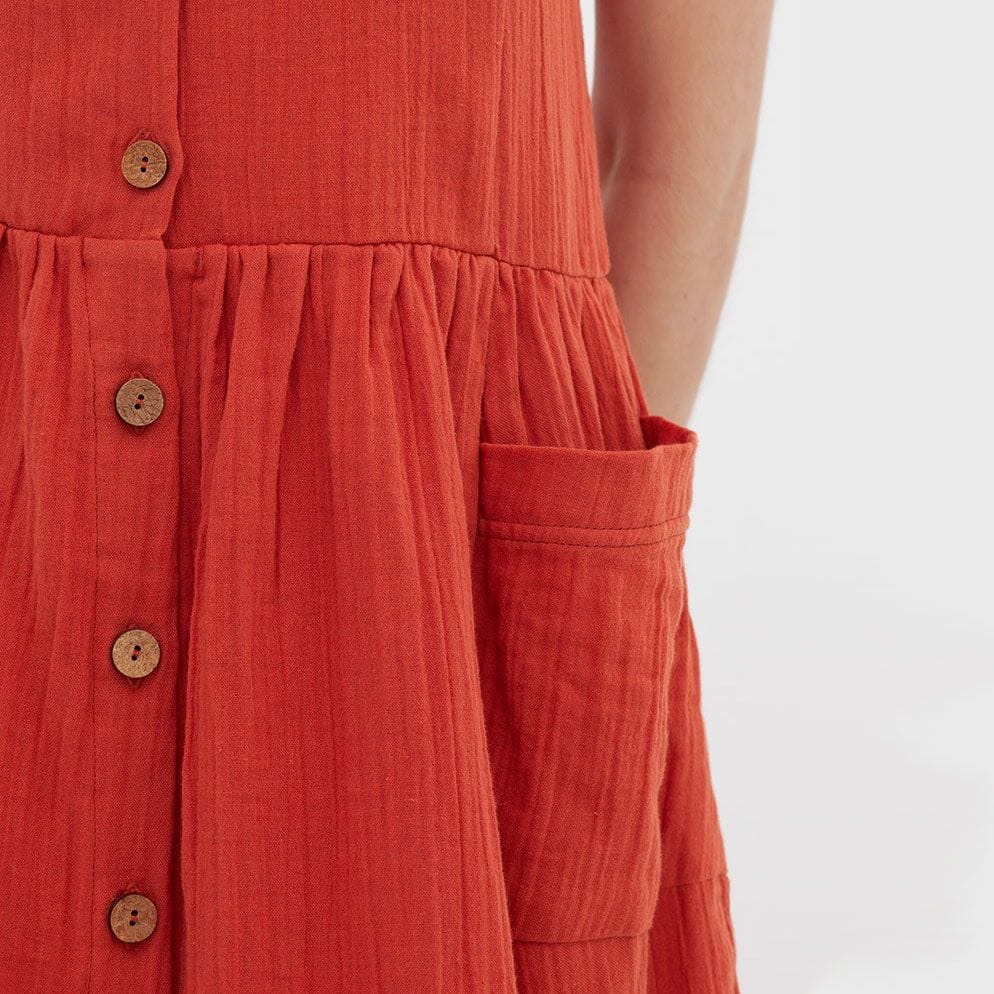 Vestido midi con tirantes de algodón orgánico color teja - Imagen 4