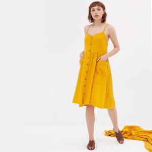 Vestido mostaza con tirantes de algodón orgánico