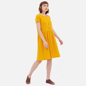 Vestido mostaza manga corta de algodón orgánico