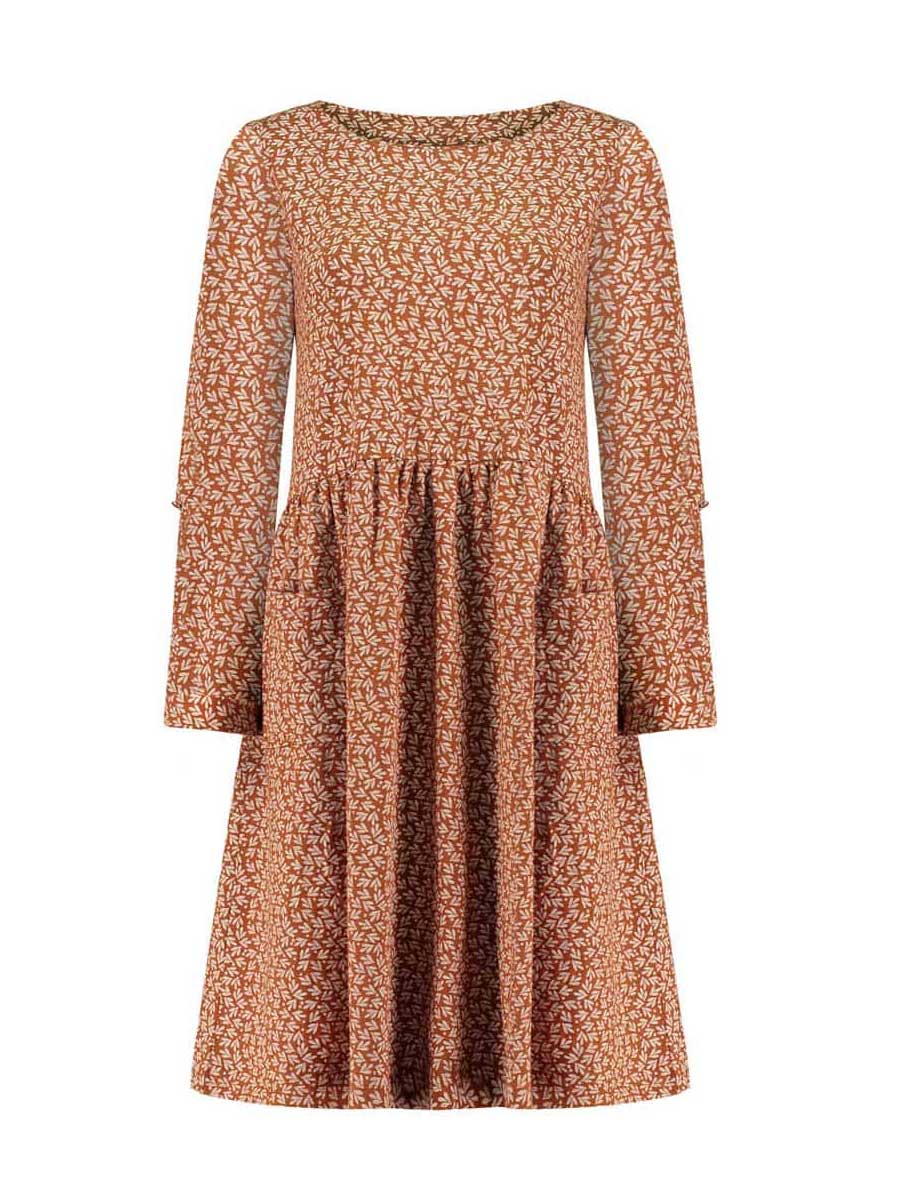 Vestido oversize teja con hojas de algodón orgánico - Imagen 3