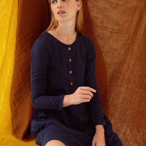 Vestido oversize manga larga azul marino de algodón orgánico