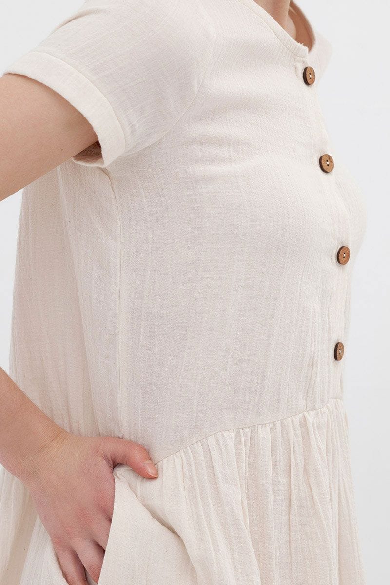 Vestido oversize crudo de algodón orgánico con botones - Imagen 4