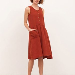 Vestido oversize de algodón orgánico color teja