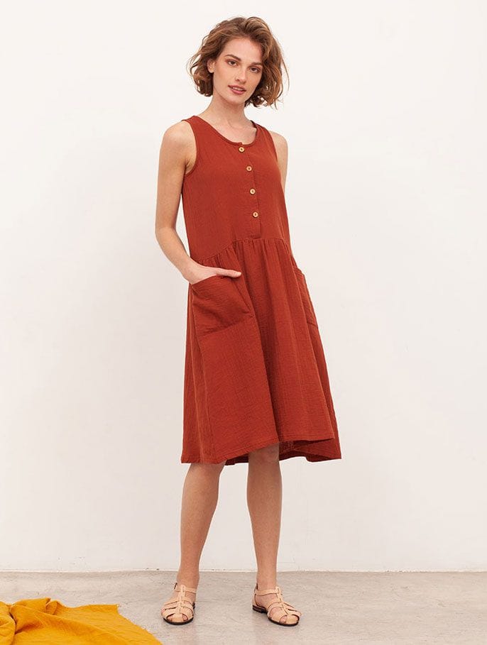 Vestido oversize de algodón orgánico color teja