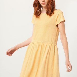 Vestido oversize amarillo estampado abanicos