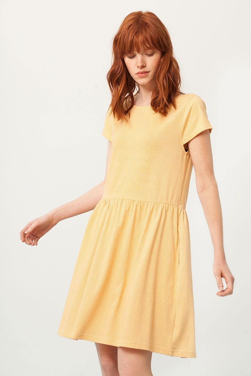 Vestido oversize amarillo estampado abanicos - Imagen 2