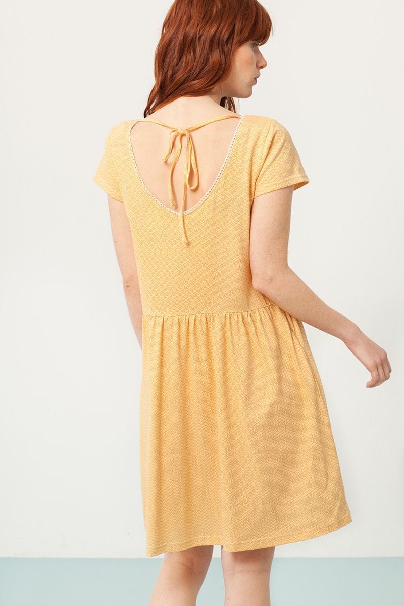 Vestido oversize amarillo estampado abanicos - Imagen 4