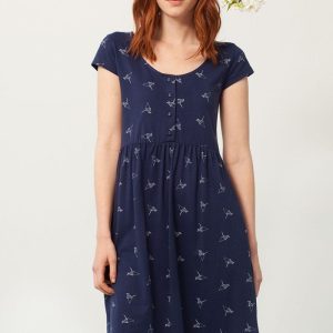 Vestido oversize con botones azul estampado origami