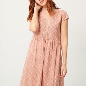 Vestido oversize con botones salmón estampado abanicos