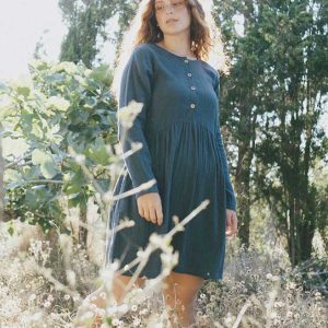 Vestido oversize corto azul de algodón ecológico