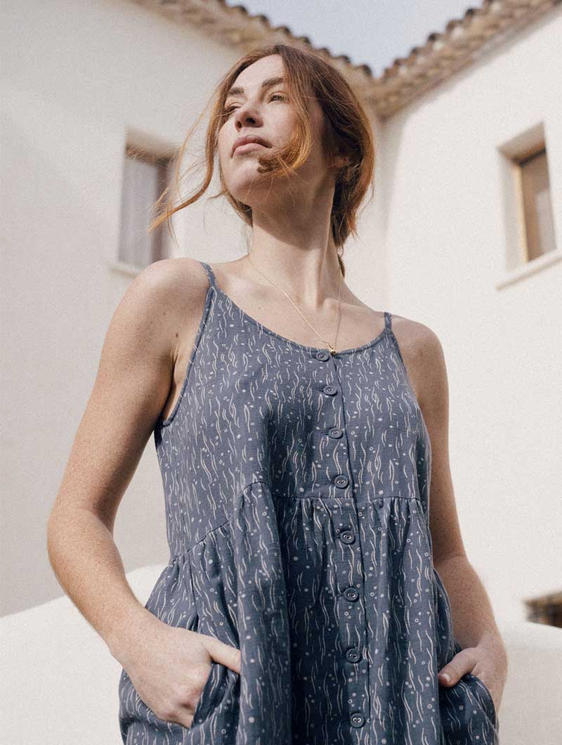 Vestido tirantes bruma azul de algodón orgánico - Imagen 2