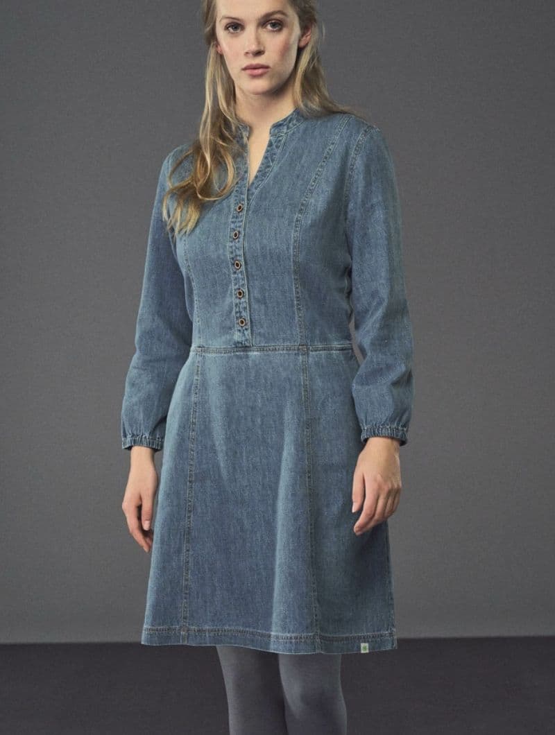 Vestido vaquero cuello mao de cáñamo y algodón orgánico - Imagen 3