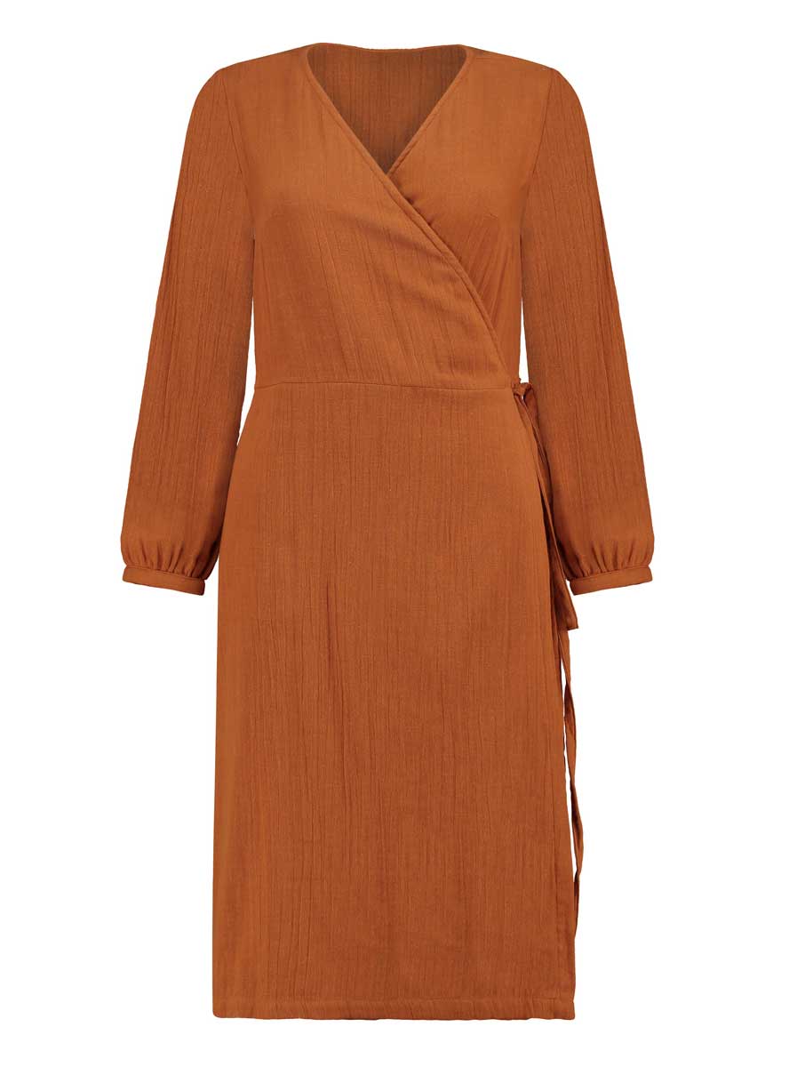 Vestido cruzado de algodón orgánico color teja - Imagen 3