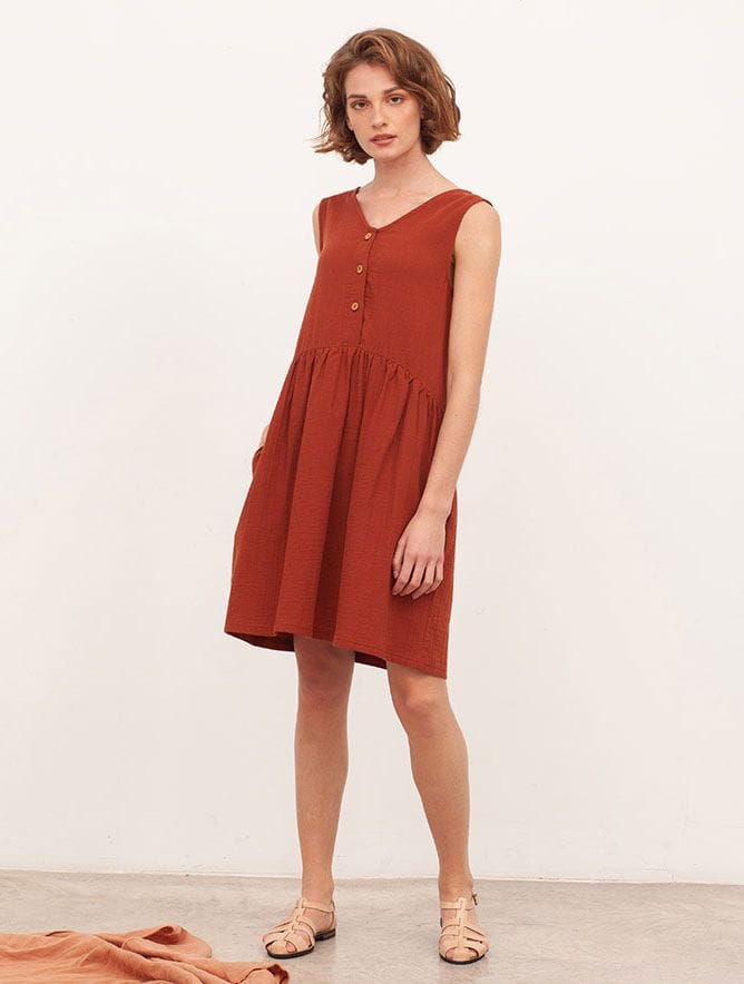 Vestido de algodón orgánico reversible color teja - Imagen 5